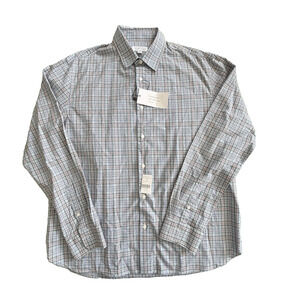 New BARNEYS NY Peter Fit Sage Plaid Men's Button Down Long Sleeve Shirt XL NWT